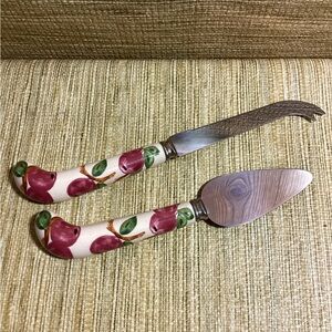 Sheffield Franciscan Desert Rose Ceramic Handle Cheese Knife and Server Set